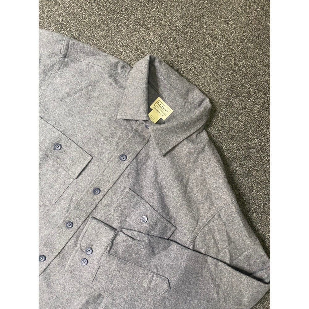 LL Bean Chamois Cloth Flannel Shirt Gray Mens Large Traditional Fit Long Sleeve